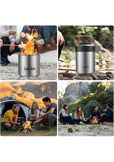 Shineyee 201 Paslanmaz Çelik Gönüllü Odun Ocağı - Kamp, Doğa Yürüyüşleri Ve Pikniklerde Isıtma/pişirme İçin Taşınabilir Alet Gümüş