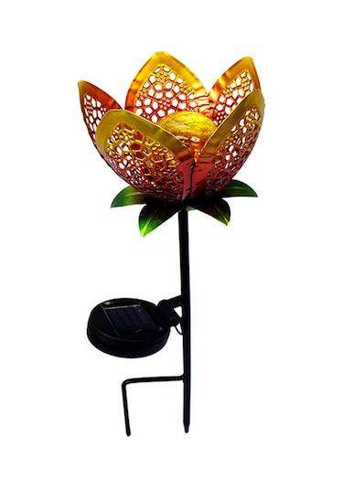 Yifomall Güneş Enerjili Altın Sarı Demir Çelik Delikli Çiçek Desenli Bahçe, Ev Bahçesi Ve Peyzaj Dekorasyonu İçin Dış Mekan Toprak Takılı Led Işık