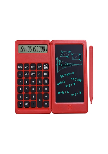 Singree Katlanabilir 6 İnç Lcd Yazı Tahtası Ve 12 Haneli Hesaplama Fonksiyonlu Çok Amaçlı Dijital Not Defteri 112 Karakter Kırmızı