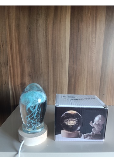 Ahşap Altlıklı Turkuaz Renk Işıklı Küre