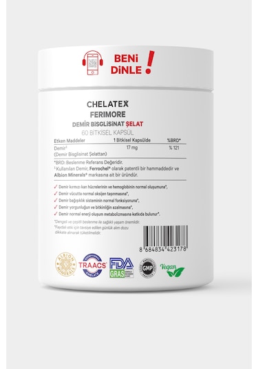 Chelatex Ferimore Demir Bisglisinat Şelat 60 Bitkisel Kapsül
