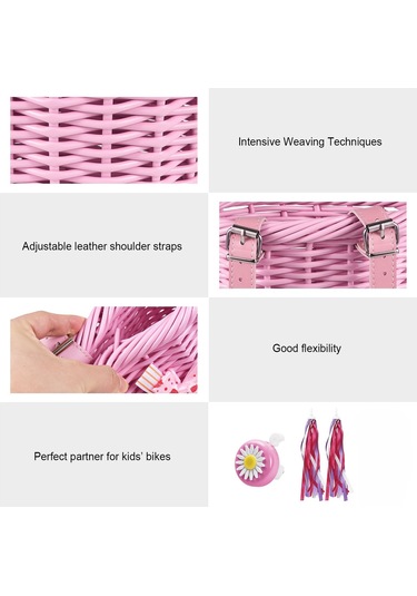 Folinda Küçük Pembe Çocuk Bisikleti Aksesuar Seti: Plastik Simülasyon Sünger Sepet + Zil + Sticker + Düğüm, 12-18 İnç Bisikletlere Uygun Pembe