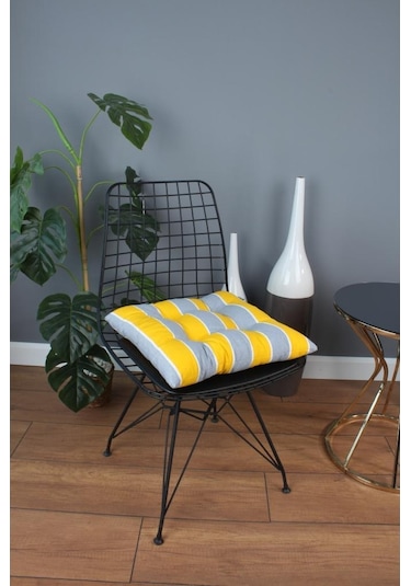 Altınpamuk Altınpamuk Beta Pofidik Sarı Gri Sandalye Minderi Bağcıklı 40X40C