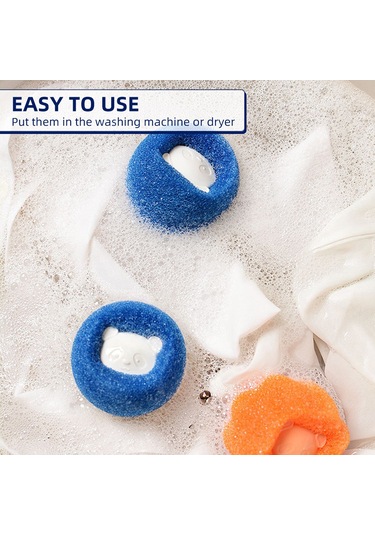 Yunboo Ev İçi Kumaş Temizleyici Topları - Tüy Ve Kumaş Kirlerini Kaldırır, Giyimleri Korumak İçin Yeniden Kullanılabilir 6 Adet Paket Mavi - Turuncu