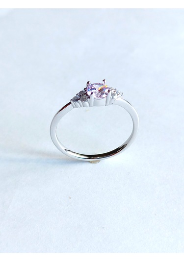 Gümüş Özel Pembe Tek Taş Çiçek Tasarım Kadın Yüzük