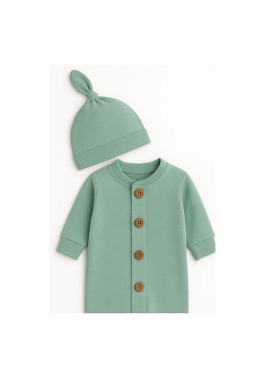 Mevsimlik %100 Pamuk Bereli Bebek Tulum Takım - Yeni Sezon Unisex Yeşil