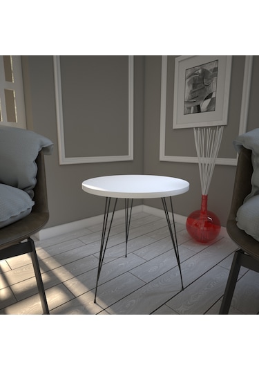 Sandalf Beyaz Yan Sehpa & Metak Ayaklı Servis Sehpası