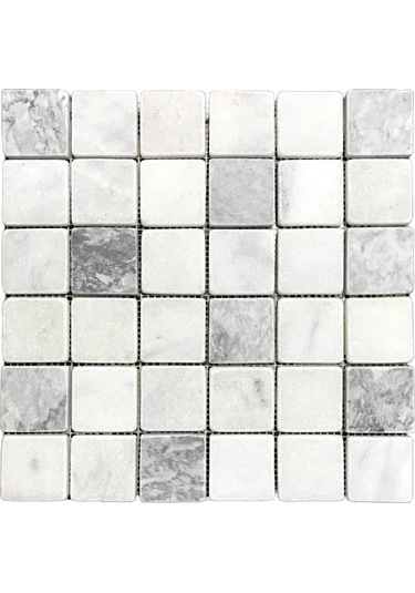 Muğla Beyazı - Gri 5x5 Cm Eskitme Mermer Mozaik Duvar Zemin Mutfak Banyo 0,47m2 30,5cm X 30,5 Cm