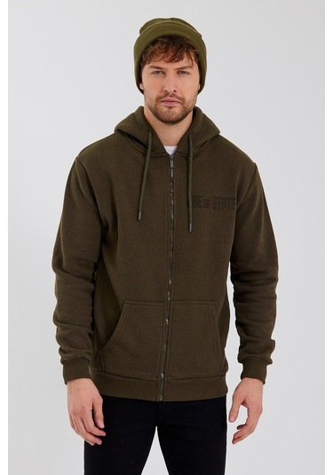 Age Of State Nakışlı Fermuarlı 3 İplik Sweatshirt Haki