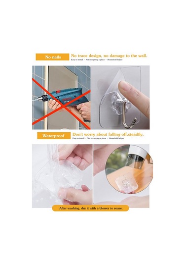 MSO 5 Adet Süper Güçlü Pratik Paslanmaz Kanca Askı Şeffaf