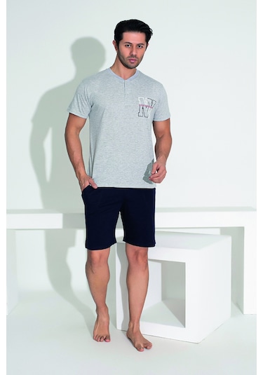 Remsa Erkek Şort Tshirt Pijama Takımı 25255 Gri Gri01