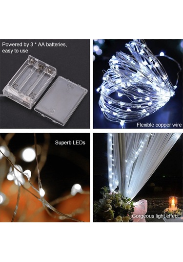 Singree 5 Metre 50 Led Ip65 Su Geçirmez Pilli Işık Zinciri - 4.5v 3w Beyaz Işık, Romantik Ve Festivite Atmosferi Beyaz