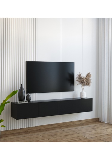Duvara Monte Modern Minimalist Siyah Tv Ünitesi Mdf 160 Cm