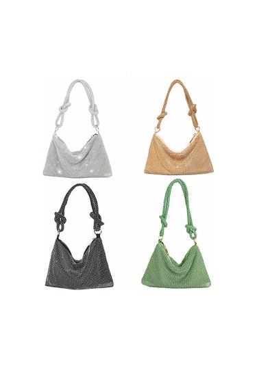 Moveevo Yeşil El Yapımı Taşlı Akşam Çantası - Yüksek Parlaklık Düğüm Desenli Gelinlik Ve Banket Çantası