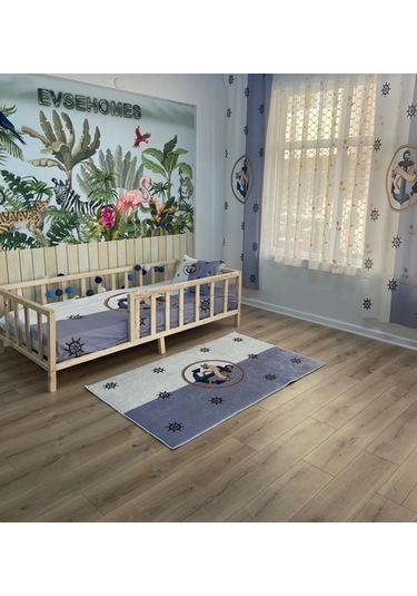 Denizci Dümen Çapa Gri Beyaz Yatak Örtürü Yastık Kılıfı