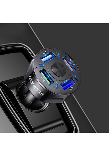 Uslion QC3.0 4 Port Çıkışlı Çoklu Usb Araç Şarj Aleti Siyah