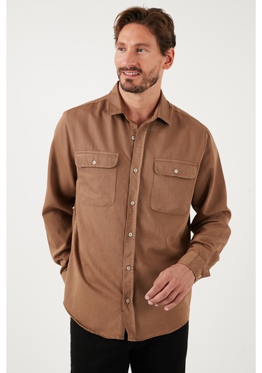 Buratti Pamuklu Çift Cepli Regular Fit Erkek Gömlek Cf25W128858 Camel