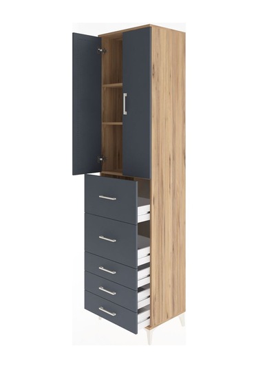 Hyperion Dolap 3 Raflı 5 Çekmeceli 2 Kapaklı 60x44x243 Çam-an... Çam