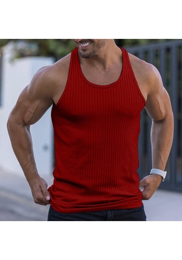 Novahub Kırmızı Su Erkek Düz Renk Sıkma İlkbahar/yaz Örgü Dikey Şerit Vücut Geliştirme Fitness Yelek Erkek I-line Yelek Kırmızı - S Kırmızı