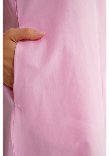 4690 Kadın Bisiklet Yaka Sıfır Kol Midi Paraşüt Elbise Pembe Pembe