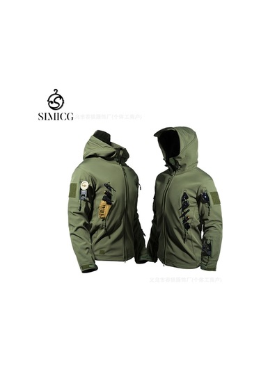 Erkekler İçin Yumuşak Kabuklu Kalın Rüzgar Geçirmez Sıcak Ceket Yeşil