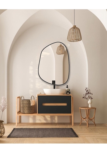 Asimetrik Ayna 75x55 Cm Konsol Aynası, Dresuar Aynası, Duvar Aynası, 1.kalite Şişecam Ayna 75 X 55 Siyah