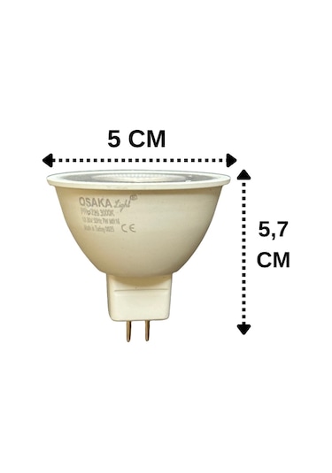 5 Adet Osaka 12volt 7w 50w Sarı 3000k Gu5.3 Duylu İğne Bacak Led Spot Ampul
