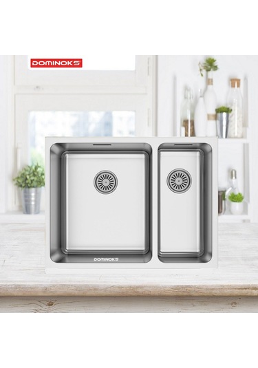 Dominoks Biga 58 1.5 Göz Polisajlı Tezgah Altı Krom Evye Sağ