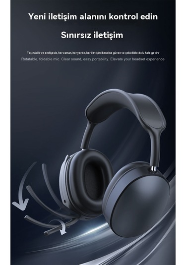 Başa Takılan Bluetooth Kulaklıklar Uzun Ömrü Katlanır Mikrofon Oyun Kulaklıkları Yüksek Ve Kulaklara Basmaz Black