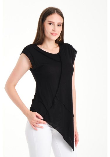 Asimetrik Penye Bluz Siyah