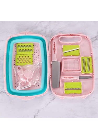 9'u 1 Arada Katlanır Plastik Çok Fonksiyonlu Ev Kesme Tahtası Yeşil