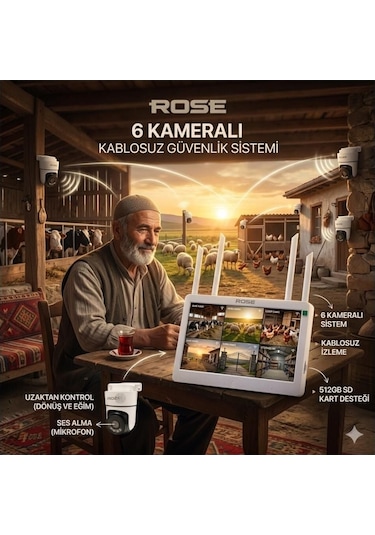 Rose 6 Ptz Kameralı 10.1'' Lcd Ekranlı Sesli Kablosuz Wifi Kamera Seti