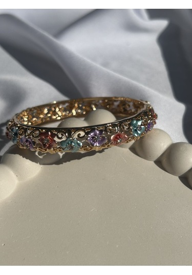 Çiçek Kelepçe Bileklik Altın