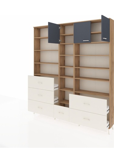 Arges Dolap 17 Raflı 6 Çekmeceli 3 Kapaklı 220x30x243 Çam-antrasit/aytaşı Antrasıt/aytası