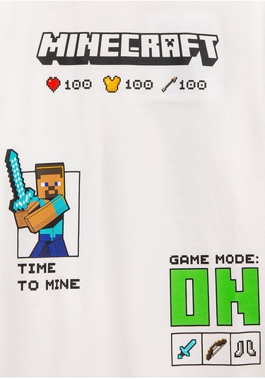 Mavi - Minecraft Baskılı Ekru Tişört 6610479-70057