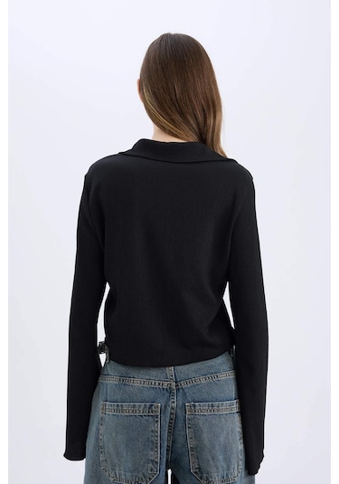 DeFacto Coool Fitted Basic Düz Bürümcük Uzun Kollu Gömlek A0012AX25SPBK81