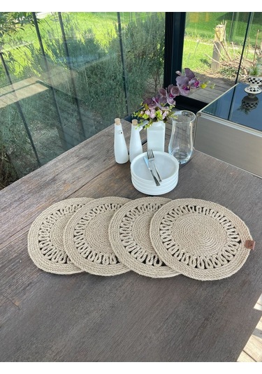 4 Kişilik Yuvarlak Amerikan Servis Özel Tasarım Jüt 33 X 33 Cm Natural