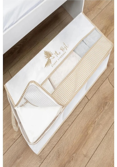 2 Adet Premium Baskılı Pencereli Baza Altı Düzenleyici Hurç 70x32x20 Baskılı Premium Özel Kumaş Beyaz