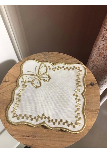 Nivemeshome Kelebek Gold Kare 6 Adet Keten Kokteyl Peçetesi Kahve Yanı Sunumluk Gold