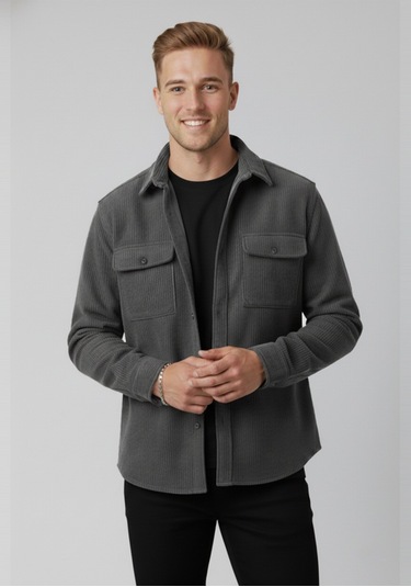 Deepsea Füme Cepli Likralı Kadife Kumaş Rahat Kesim Erkek Gömlek Yumuşak Dokulu, Şık Tasarım Gömlek 2600759 Füme