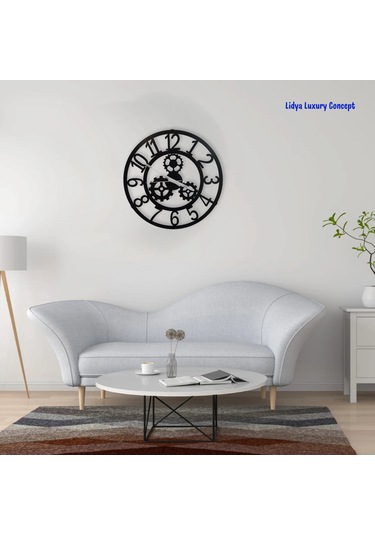Metal Dişli Tasarımlı Duvar Saati - 40 Cm Siyah Sessiz Mekanizma Siyah