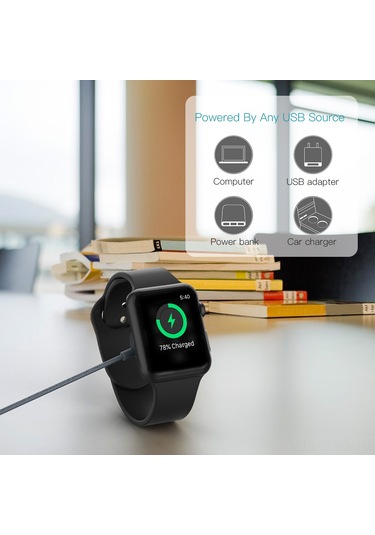 Springsun İos Watch Uyumlu Seri 1/2/3 İçin Mfi Onaylı Manyetik Şarj Kablosu - 1 Metre Nilon Örgü, Çinko Alaşımlı Kasa, Çizik Koruyucu, Gri