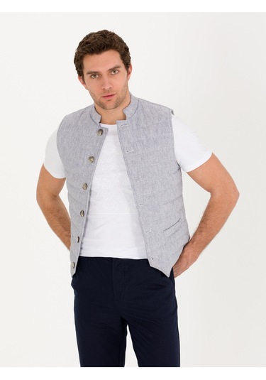Cacharel Açık Gri Slim Fit Keten Karışımlı Mont Yelek