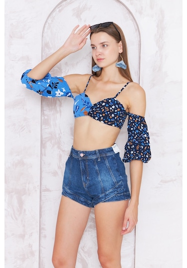 Kutaf Kadın Mavi Vintage Jean Şort 001