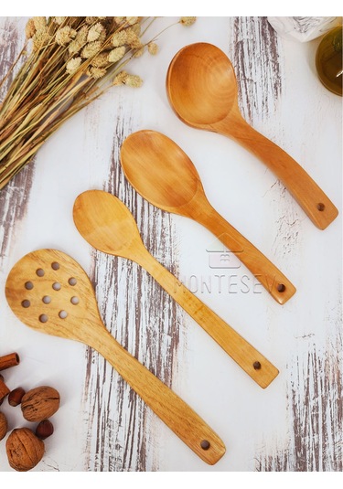 Ahşap Tahta Mutfak Kaşık Seti 4 Parça Kayın, Şimşir Ağacı 4-4