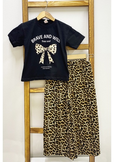 Kız Çocuk Yazlık İkili Takım Leopar Baskılı B46 Siyah