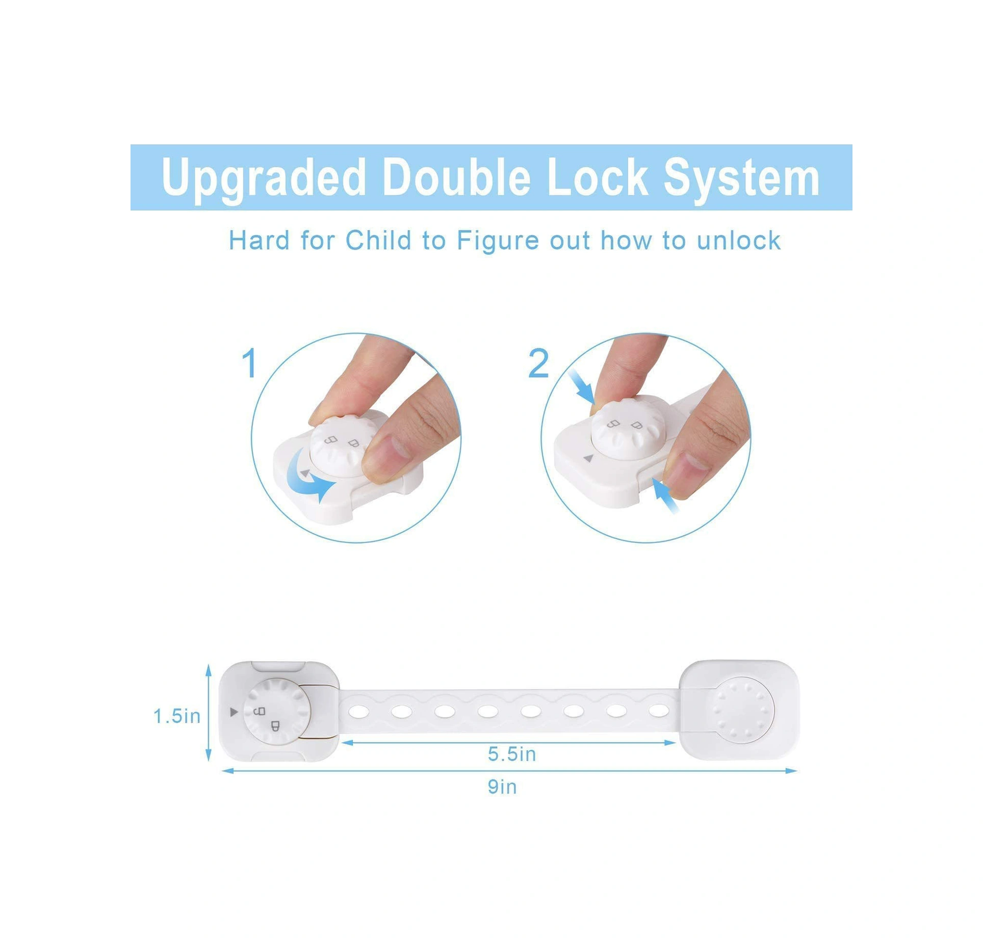Fosenze 6 Adet Beyaz Çocuk Güvenliği Kilitleri - Çekmeceler, Dolaplar, Buzdolabı İçin Çift Koruma Mekanizması, Kolay Kurulum, Uzunluk Ayarlanabilir Abs Kilidler Beyaz