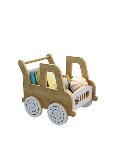 Happy Walker -Ahşap İlk Adım Arabası - Yürüme Arkadaşı - Yürüteç - Oyuncak Organizer
