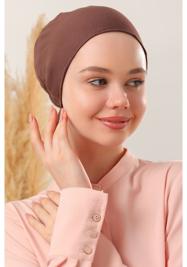 Melodi Scarf Dikişsiz Penye Bağlamalı Bone Kahverengi Kahverengi