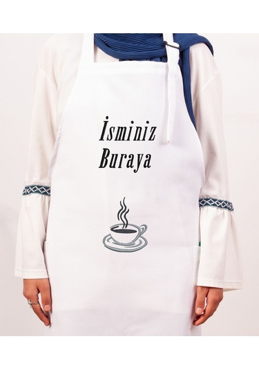 Mutfak Önlüğü Kişiye Ve İsme Özel Nakışlı Mutfak Önlüğü Fincan 02 Farklı Renkler Beyaz